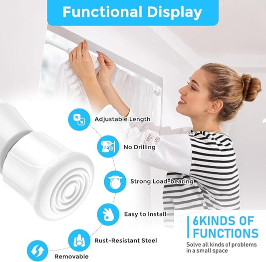 AIZESI 3pcs White Spring Tension Rond Short Curtain Rods Small Tension Rods 17 to 28 Inch Adjustable Curtain Rod Tension Exte