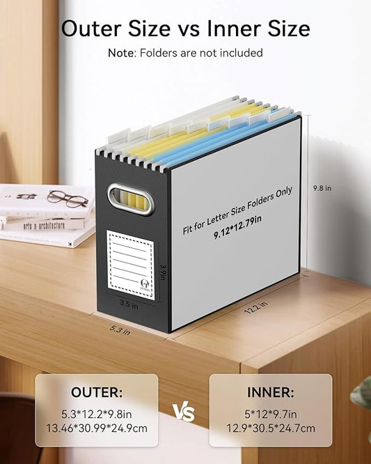 Oterri File Organizer Box, Portable Collapsible Cardboard File Folder Organizer with Handle for Letter Size Hanging Files, Do