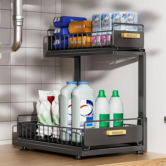 Under sink organizer and 2 Pull-Out Cabinet Organizers