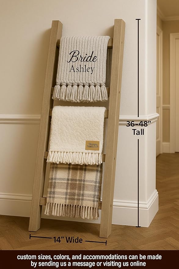 Rustic Blanket Ladder, 4 Feet Tall, 5 feet Tall, 6 feet Tall, Solid Wood, Multiple Stain Options (36 Inch Tall)