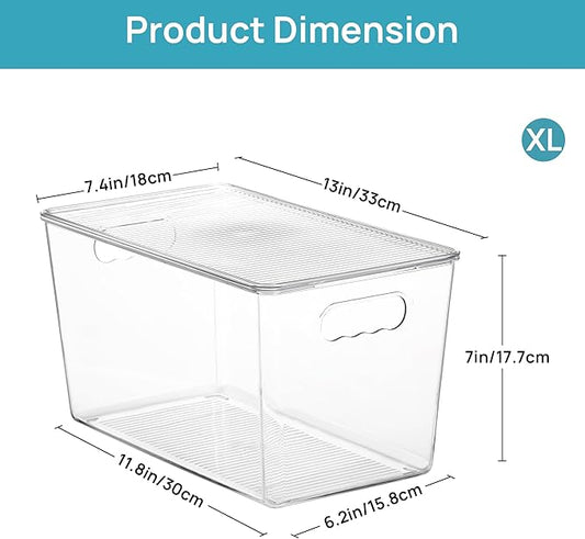 Vtopmart 4 Pack Clear Stackable Storage Bins with Lids,XLarge Plastic Containers with Handle for Pantry Organizer and Storage
