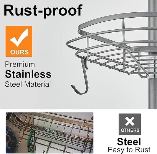 Corner Shower Caddy Tension Pole, Tension Rod Organizer, 4-Tier Adjustable Floor to Ceiling Shower Caddy 33-127inch, No Drill