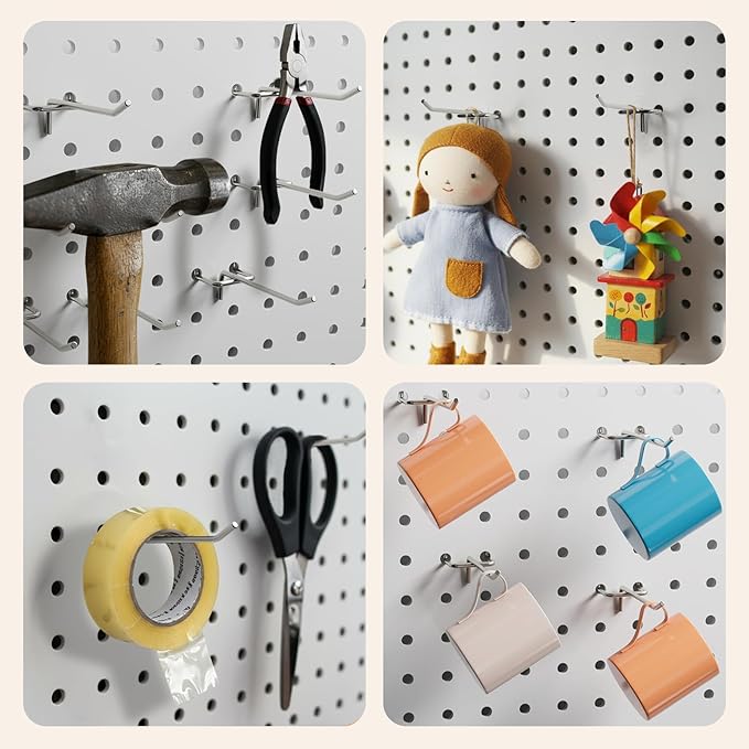 JEAWIWI 60 Pack 4 Inch Metal Pegboard Hooks, Fit 1/4 in and 1/8 in Peg Board Organizer Accessories, for Hanging Storage, Gara