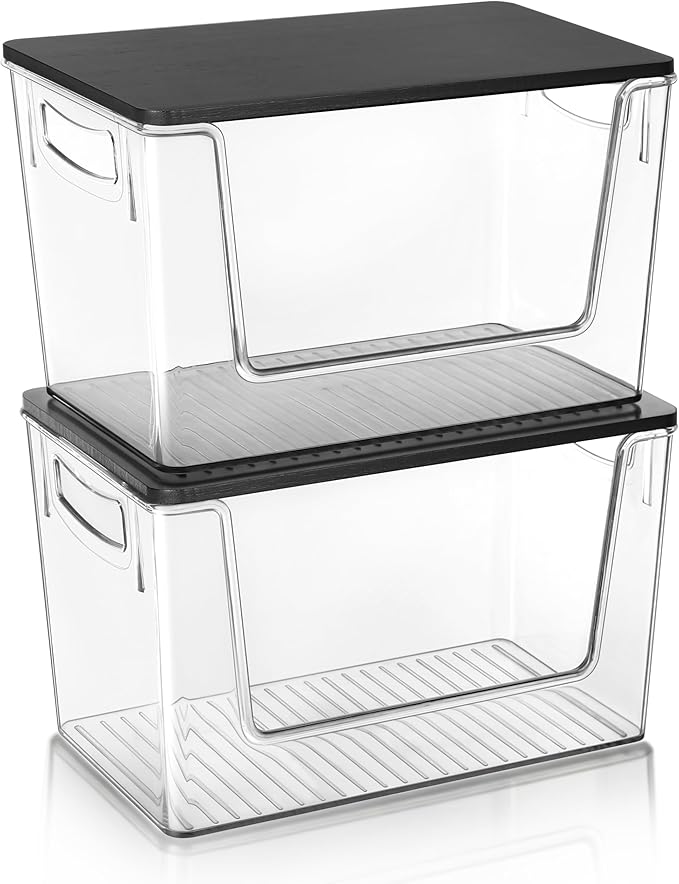 Pantry Organizers Storage, Under Sink Organizer Trash Bag Holder with Bamboo Lids Large Capacity Clear Storage Bins for Onion