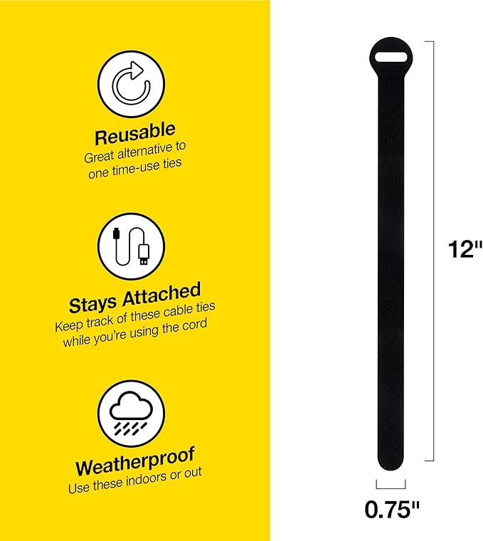 Self-Gripping Cable Ties by Wrap-It Storage, Multi-Color, 12 Inch Straps (20-pack) – Reusable Hook and Loop Cord Organizer Cable Ties for Cord Management and Desk or Office Organization
