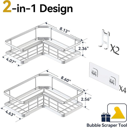 YASONIC Shower Caddy Corner, 2-Pack Adhesive Rustproof Stainless Steel Shower Shelves with Soap Holder, No Drilling Shower Or