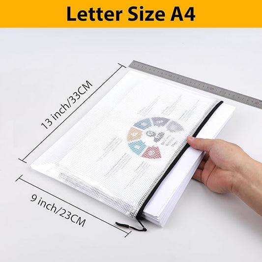 24pcs A4 Mesh Zipper Pouch File Bags, Black Reusable Zipper Bags for Organizing Storage, Waterproof Puzzle Bag, Zipper File B