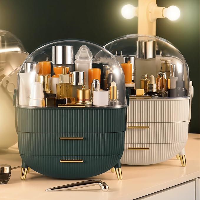 CANITORON Makeup Organizer,Skincare Organizer with 2 Drawers and Brush Storage Box,Cosmetic Display Case for Vanity Organizer