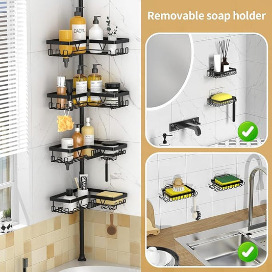 Corner Shower Caddy - 4-Tier Shower Caddy Tension Pole with 2 Removable Soap holders Bathroom Shampoo Holder for Bathtub & Co