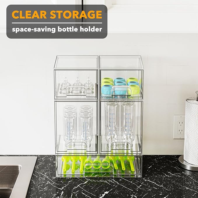 SpaceAid Bottle Storage Organizer Baby - Acrylic Bottles Station Organizer Container, Stackable Clear Drawers for Countertop,