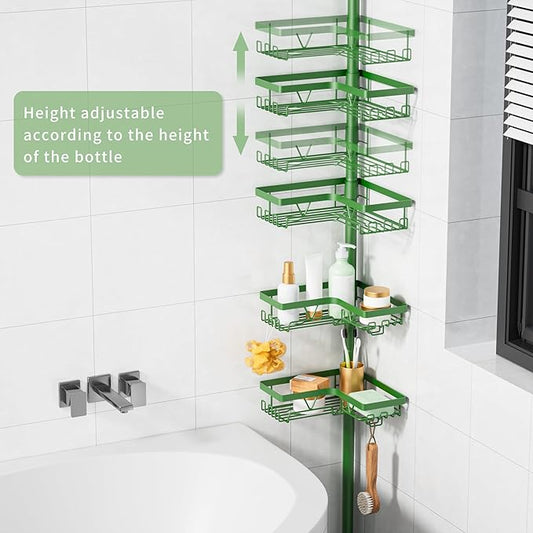 KEGII Shower Caddy Tension Pole, 4-Tier Rustproof Adjustable Corner Bathroom Organizer for Renters, 25–114.2 Inch No Drill Sp