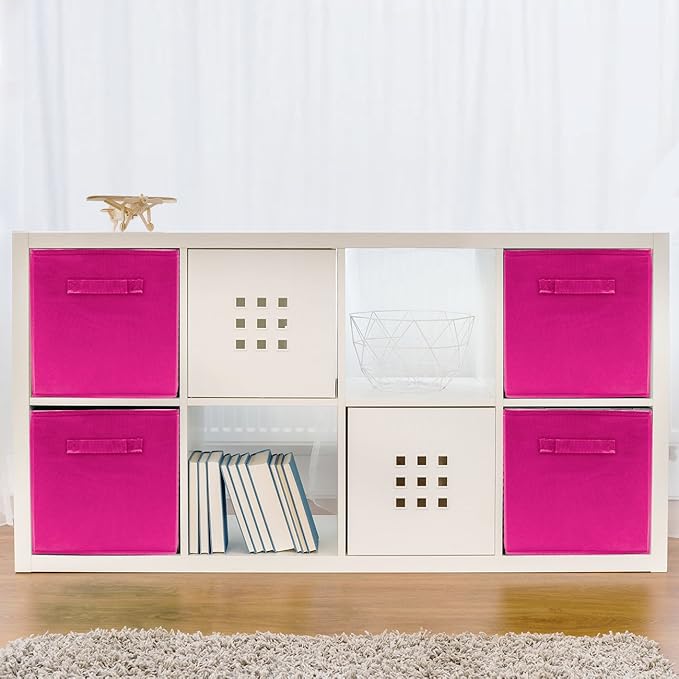 Sorbus Foldable Storage Cubes - 6 Pink Storage Bins for Organizing Pantry, Closet, Shelf, Nursery, Playroom, Toy Box, Cubby -