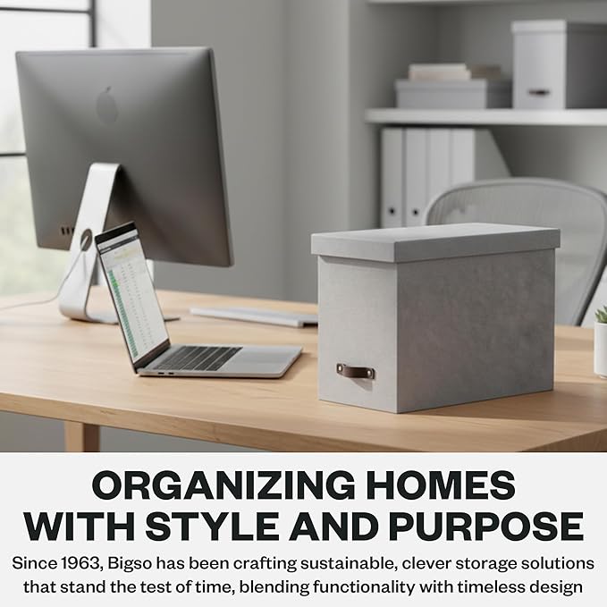 Bigso John Desktop File Box - Storage Solution and Document Organizer for Important Paperwork - Durable Hanging File Box with
