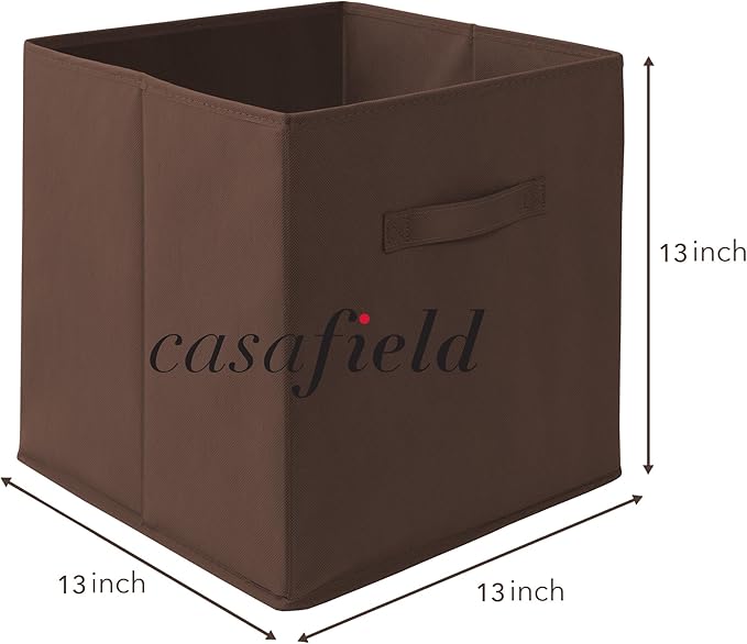 Casafield Set of 6 Collapsible Fabric Cube Storage Bins, Brown - 13" Foldable Cloth Baskets for Shelves, Cubby Organizers & M