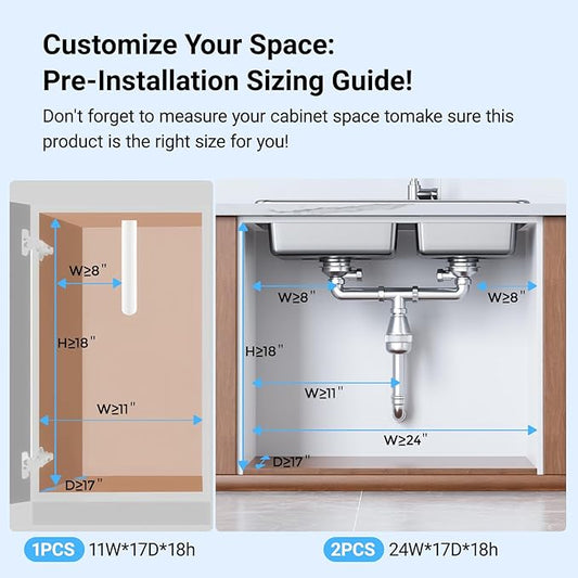 2 Pack Under Sink Organizer and Storage, Metal Under Kitchen Sink Organizer, Slide Out Bathroom Organizers and Storage, Under