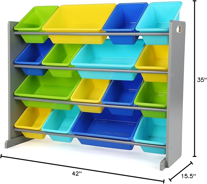 Humble Crew Supersized Toy Storage Organizer with 16 Removable Bins, Grey/Blue/Green/Yellow – Large Toy Storage for Toddlers