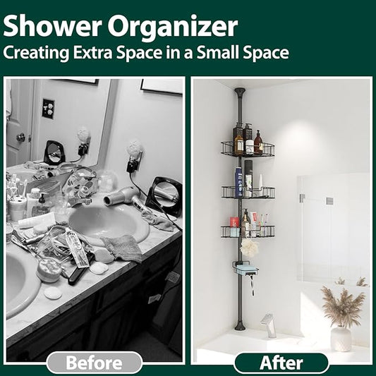 Shower Organizer, 39 to 125 Inch Height Adjustable Shower Caddy with 4 Adjustable Shelves, Organization And Storage for Bathr