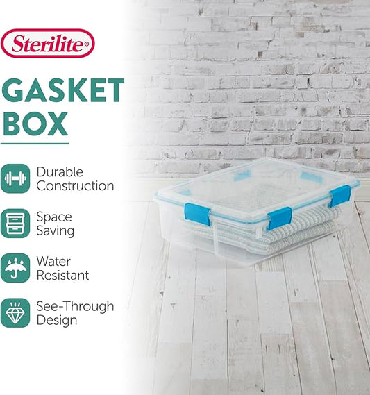 Sterilite 16-Pack Gasket Box, Weather-Resistant Storage Bins with Latching Lids, 37 Quart - Heavy-Duty Organizing Containers