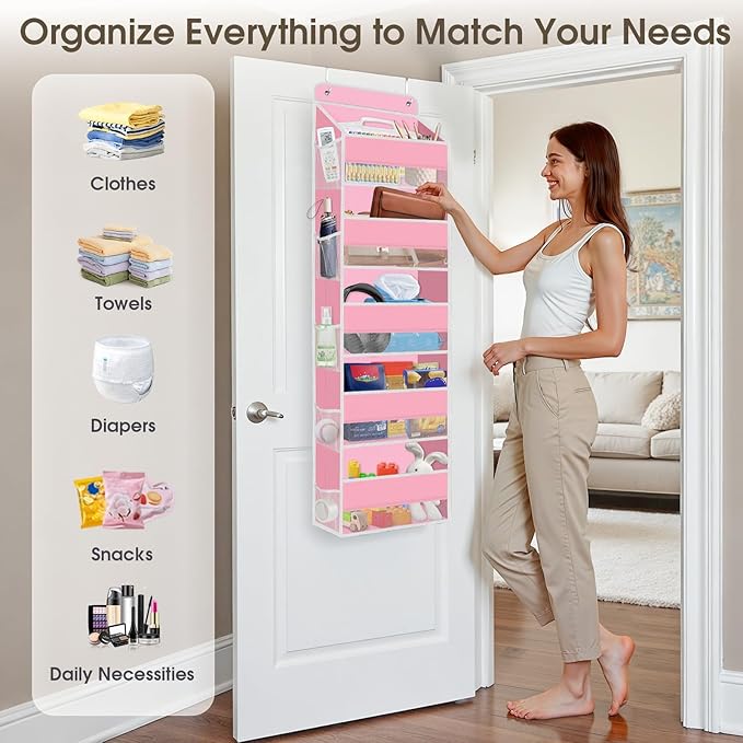 SpaceHacks 5-Tier Over The Door Organizer Hanging Storage Organizers with Clear Window 40lb Large Capacity Room Organizer for