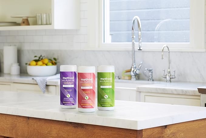 Method All-Purpose Cleaning Wipes, French Lavender, Multi-Surface, Compostable, 70 Count, (Pack of 3)