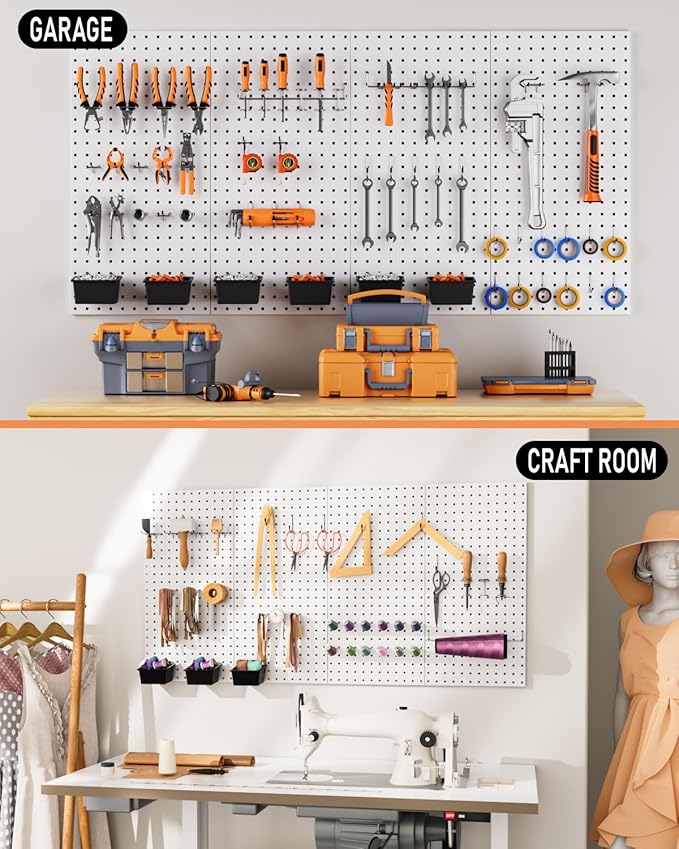 INCLY 158PCS Metal Pegboard Wall Organizer, 48x24 Inch White Pegboard Panels Tool Organizer Kit with Accessories Hooks and Bi
