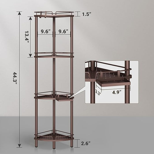 ELYKEN Corner Shower Caddy Standing, 4 Tier Rustproof Metal Shower Organizer with Soap Holder, Floor Shower Corner Shelf Rack