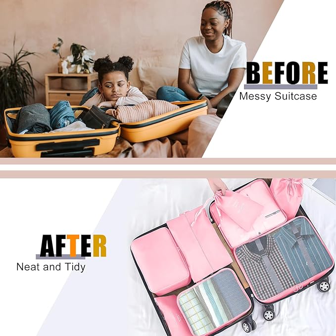 8 Set Packing Cubes for Suitcase, Packing Cubes for Carry on Suitcases, Luggage Organizer for Travel Essentials, Large Mesh L