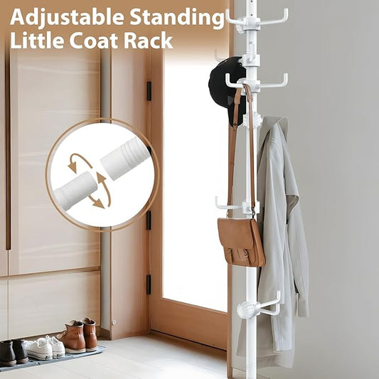 Coat Rack Freestanding, 56 to 125 inch Adjustable Tension Rod Coat Tree with 12 Hooks for Hanging Plant,Coat, Jacket, Hat, Sc