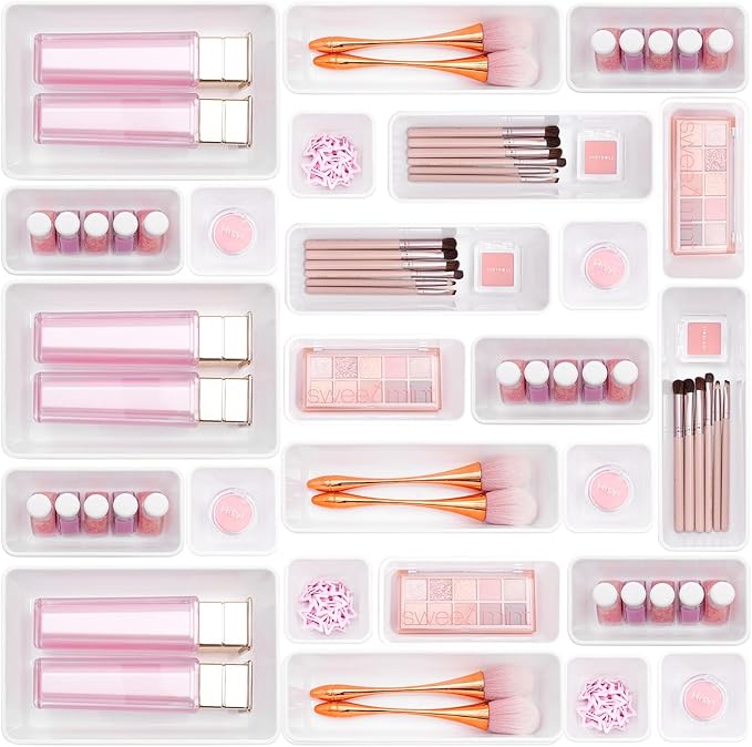 Kitchen Desk Drawer Organizers Storage for Office, Small Acrylic Vanity Trays Makeup for Drawer Bathroom Plastic Make up Orga