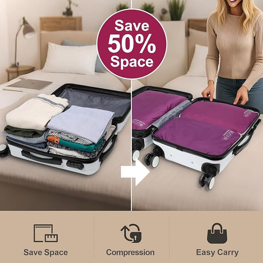Cambond Compression Packing Cubes for Travel - Lightweight Expandable Travel Bags Luggage Organizers Travel Essentials Compre
