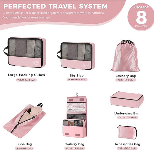 8-Piece Compression Packing Cubes for Travel, Stylish Luggage Organizer Set for Women, Space Saving Travel Essentials, Perfec