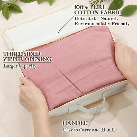 Shinymoon 3 Set 100% Cotton Packing Cubes with Handle Travel Luggage Storage Organizer Bags Beige Suitcases Bags Durable Zippers for Clothes Shoes Storage Weekend Plus Set(Regular Styles)