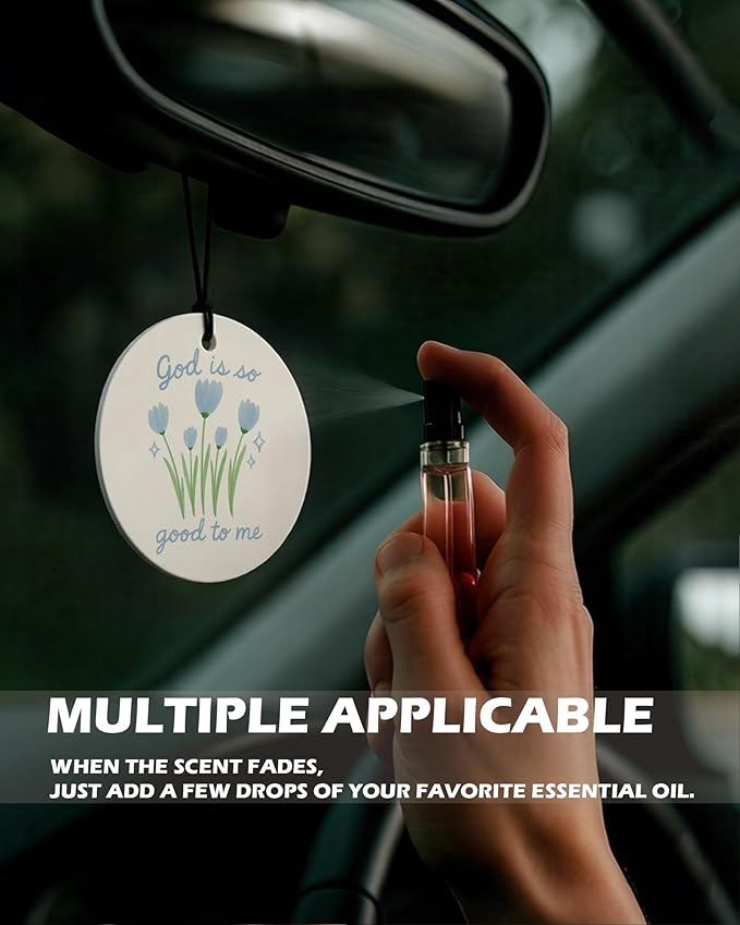 Blue Christian Round Citrus Car Air Freshener 4 Pcs, Blue Coquette Bow Tulip Floral Hanging Air Freshener for Cars Bathroom D