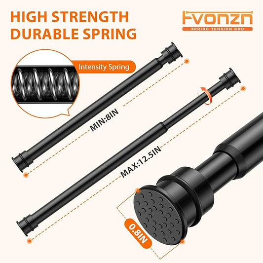 Fvonzon 4 Pack Small Tension Rods 8-12.5 Inch, Thin Tension Curtain Rod, Mini Spring Rod for Closet, Cabinet & Kitchen, Tiny