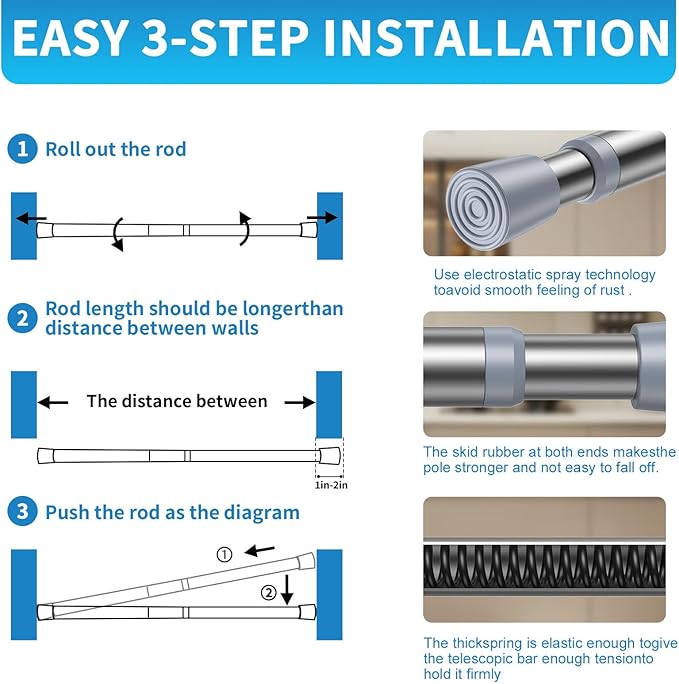 AIZESI 2 Pack Tension Rods for Windows 26.5 to 36 inch, Adjustable Pressure Spring Curtain Rods No Drilling, Curtain Rods for