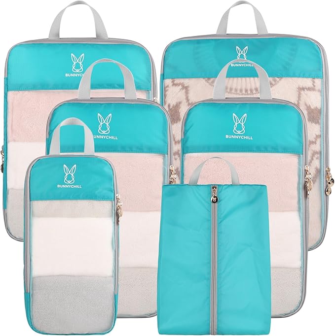 See Through Expandable Compression Packing Cubes, Mesh Travel Packing Cubes for Suitcases, Lightweight Organizers Bag Set for