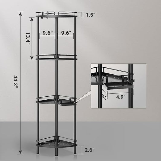 ELYKEN Corner Shower Caddy Standing, 4 Tier Rustproof Metal Shower Organizer with Soap Holder, Floor Shower Corner Shelf Rack