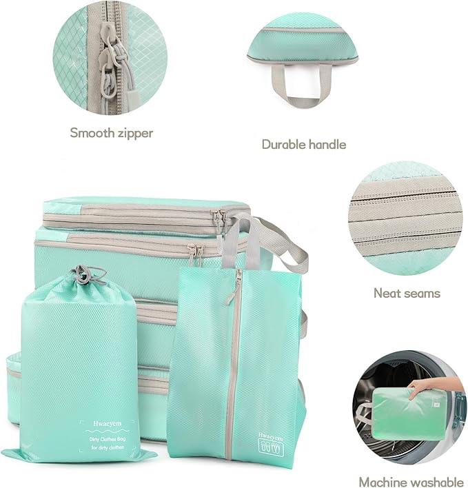 Compression Packing Cubes 6 Set, Dual Zipper Compression Packing Cubes for Travel, Space-Saving Packing Bags for Suitcases, p