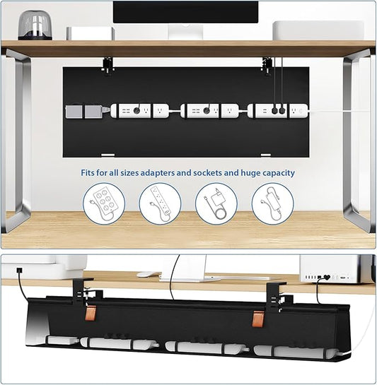 Zilink No Drill Under Desk Cable Management Tray 40" Cord Organizer for Table Clamp/Screw Mount Cable Management Under Desk Waterproof Fabric Cable Management Tray for Office, Home