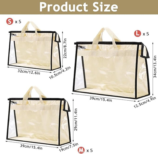 15 PCS Dust Bags for Handbags,Purse Protector Storage Bag,Purse Cover Hanging Closet Organizer with Zipper Handle,Clear Handb