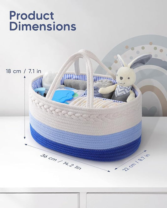 Maliton Baby Diaper Caddy Organizer, Cotton Rope Diaper Caddy Basket, Large Storage Basket for Newborn Boys and Girls, Gift f