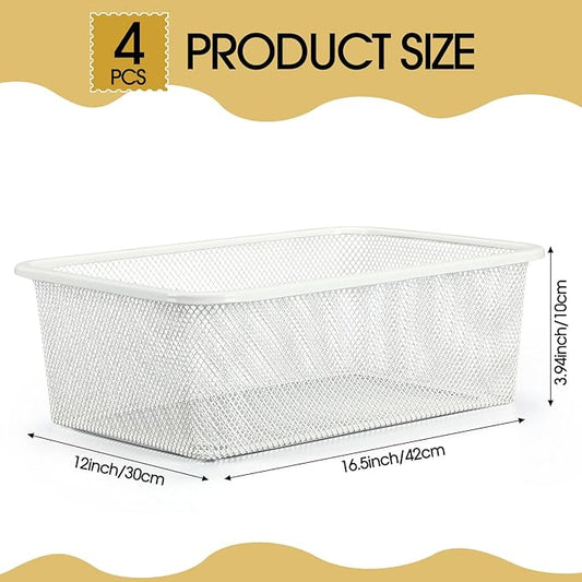 4 Pcs Metal Wire Basket Metal Mesh Basket Pantry Organizers Bin Containers for Home Organizing Cabinet Pantry Closet Kitchen