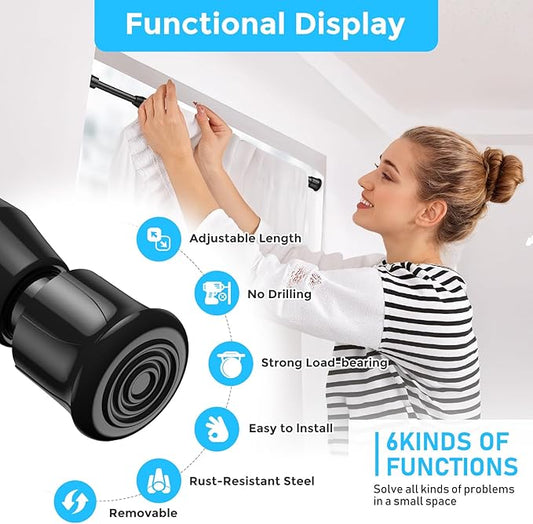 AIZESI 4PCS Black Tension Rods 17 to 28 inch, Adjustable Spring Tension Window Rods Short Tension Rod Expandable Pressure Rod