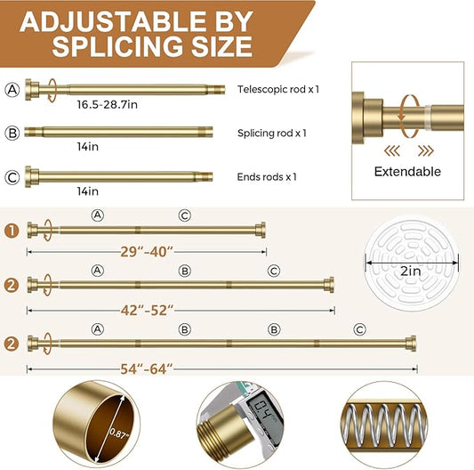 AIZESI Gold Tension Curtain Rod 30-63Inch, 2PCS Spring Tension Rod No Drilling, Non-Slip, Adjustable, Tension Rod For Windows