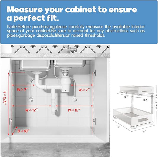 1 Pack 17IN Depth Under Sink Storage Organizer, Large 2-Tier Elegant Mesh Pull Out Shelf for Kitchen and Bathroom Cabinet Org