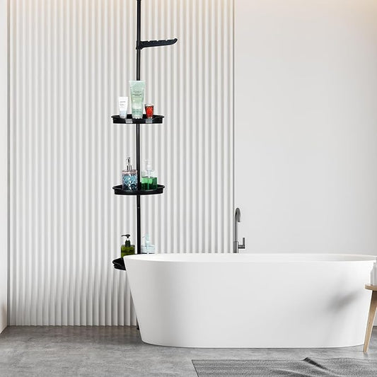 Space-Saving Corner Shower Organizer, Rust-Resistant Tension Pole with 4 Adjustable Shelves (102"-122" Height), No Tools Need
