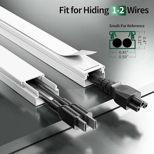 Cord Hider, 425in Cord Covers for 1-2 Wires on Wall, Paintable Cable Hider Wire Covers for Cords on Walls, Easy Set-up Cable Cover Cable Concealer to Hide Cables on Wall, W0.59 H0.4in, White