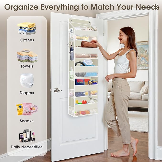 SpaceHacks 1 Pack Over The Door Organizer, Hanging Storage Organizer with Clear Window, 40lb Ultra Sturdy Large Capacity Room
