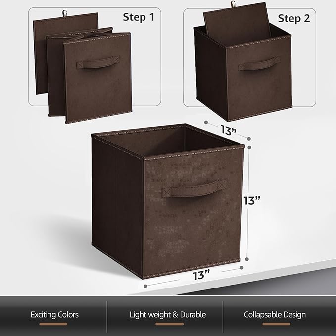 Sorbus 13 Inch Storage Bins - Sturdy Collapsible Fabric Storage Cubes with Handle - 8 Foldable Baskets for Organizing Clothes