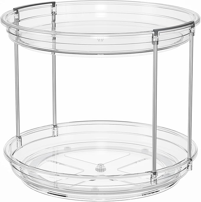 LAMU 2 Pack 2 Tier Lazy Susan Turntable Organizer 10.6'' Rotating Spice Rack Organization for Cabinet, Kitchen, Pantry, Count